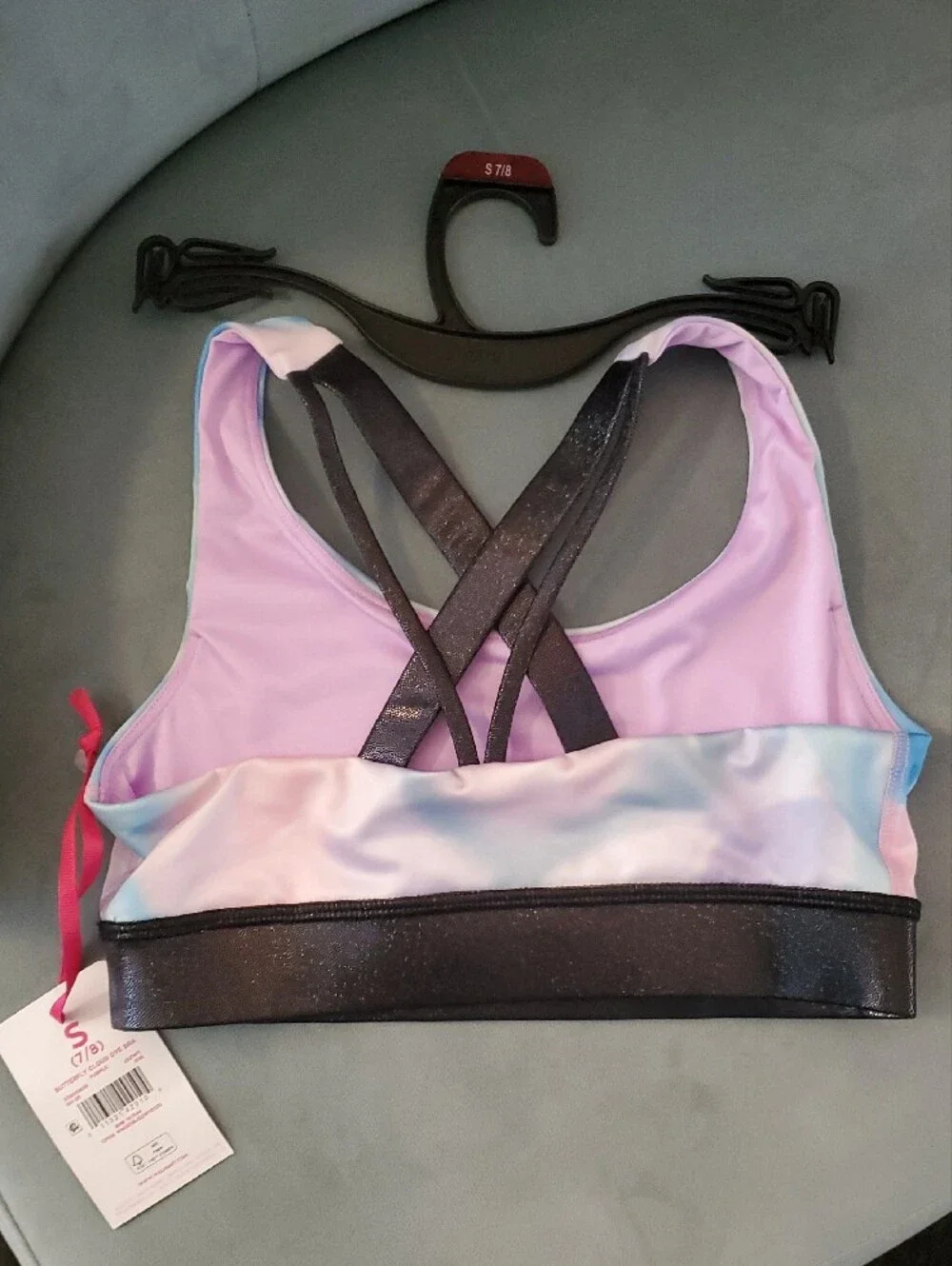 Justice Girls' Pastel Tie-Dye Sports Bra in Blue and Pink